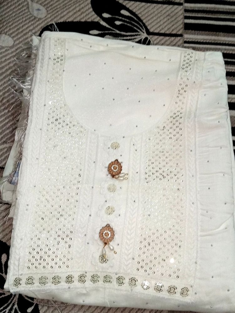 Pure White Colour Suit Material With Dupatta