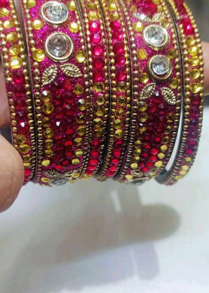 Handmade Pink and Golden Stone Bangles