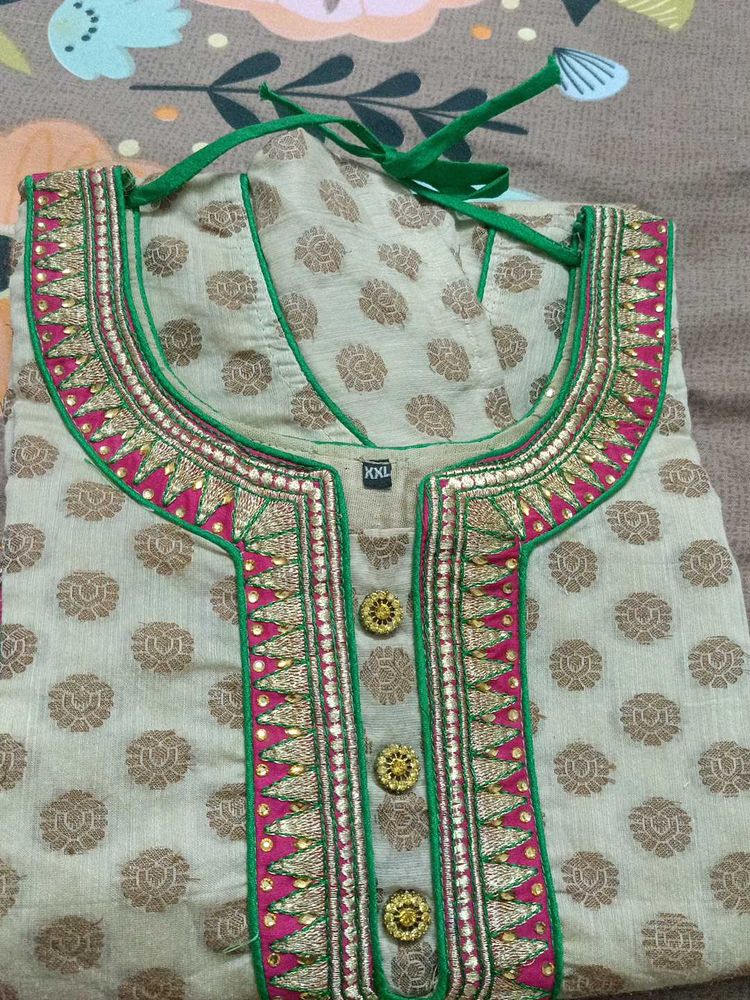 Kurti With Golden and Pink Work