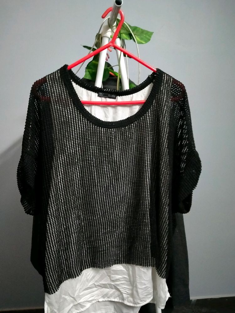 Zara Net Top With Attached Inner Sleeves