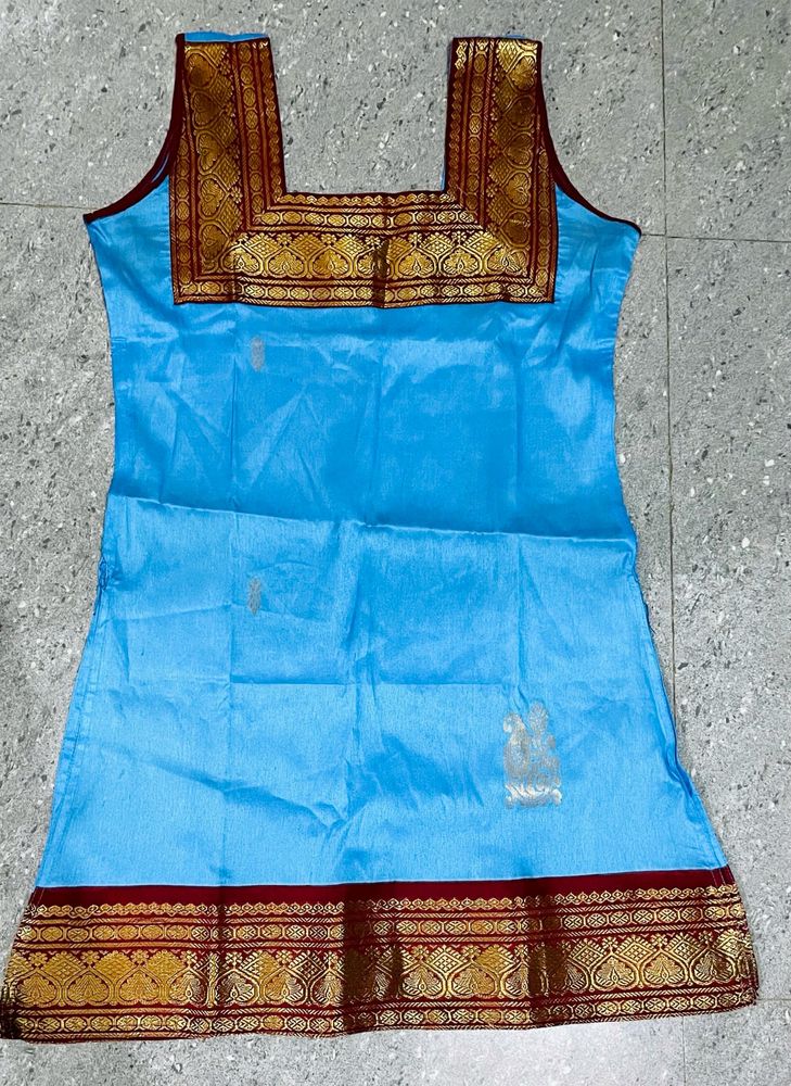 Beautiful Blue Sleeveless Kurti Made Of South Silk