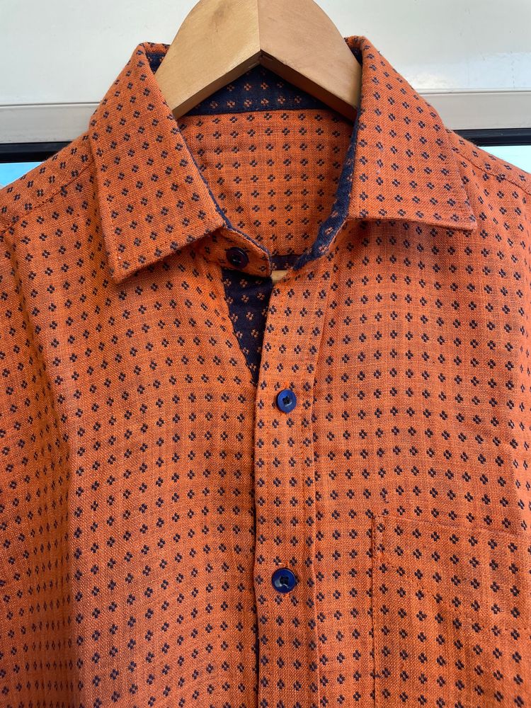 Orange Colour Stitched Shirt For Men