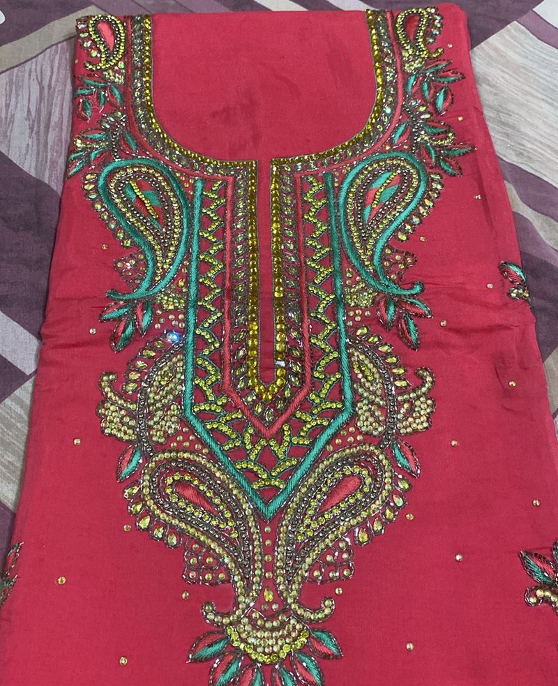 Stone Work Suit Only Neck With Thread Beautiful