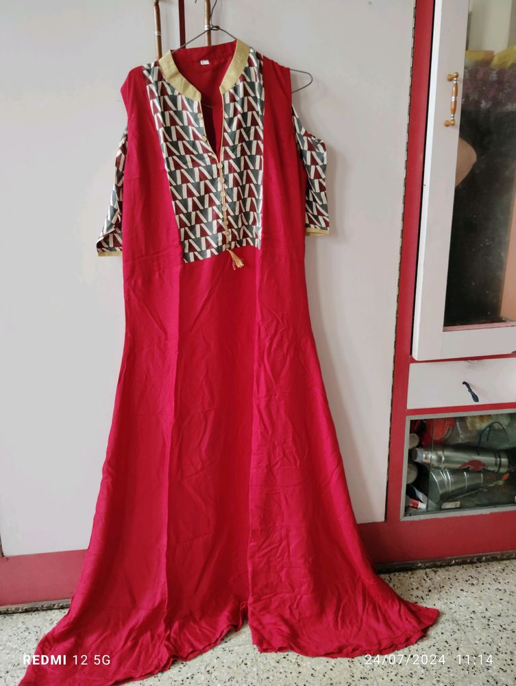 Beautiful Red Off Shoulder Kurti.