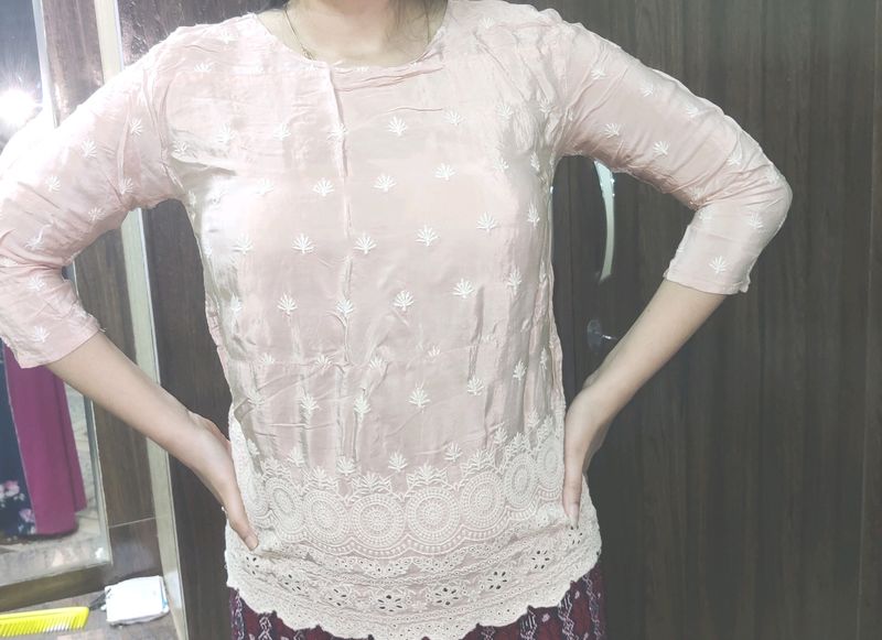 Silk Chikankari Short Kurti