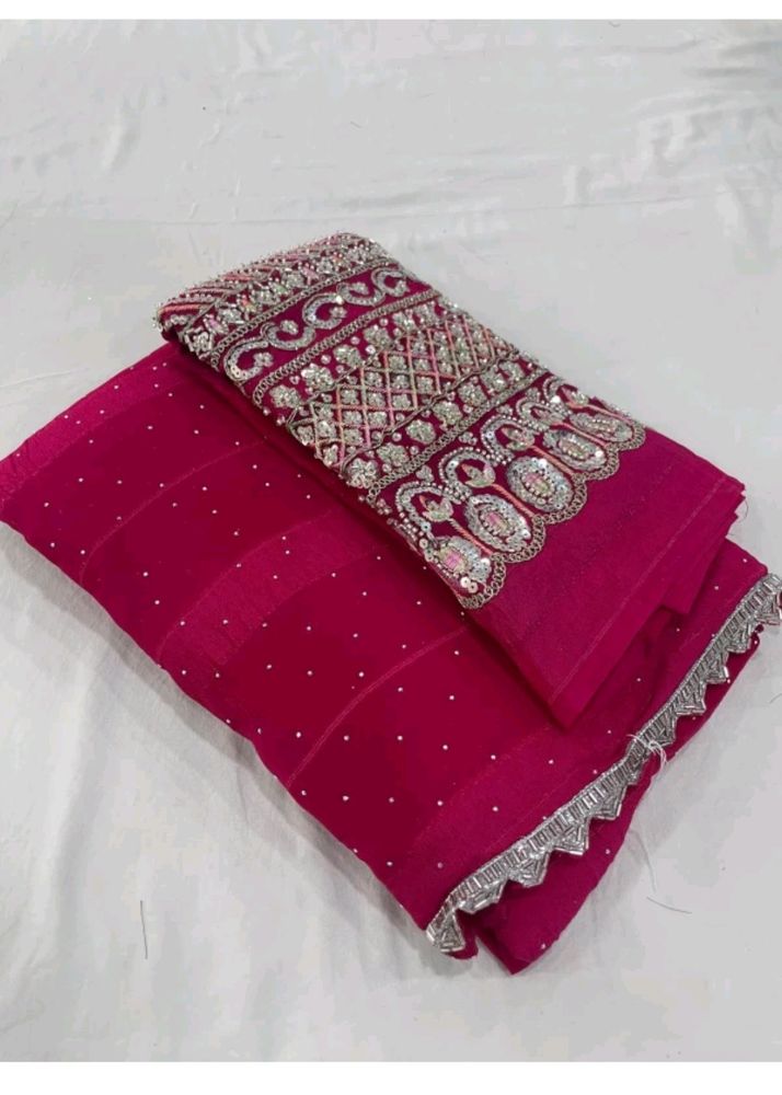 New Embroidery Silk Blend Saree With Blouse Piece