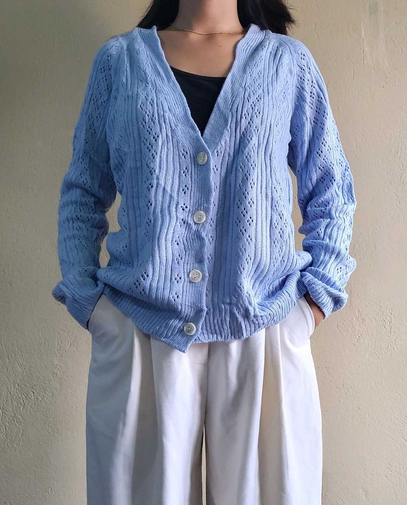 Blue Knitted Open Cardigan 🎀