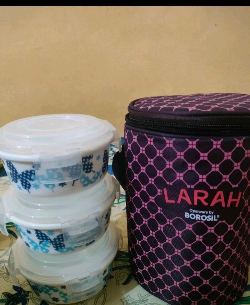 Larah By Borosil Opalware Tiffin Box Brand New