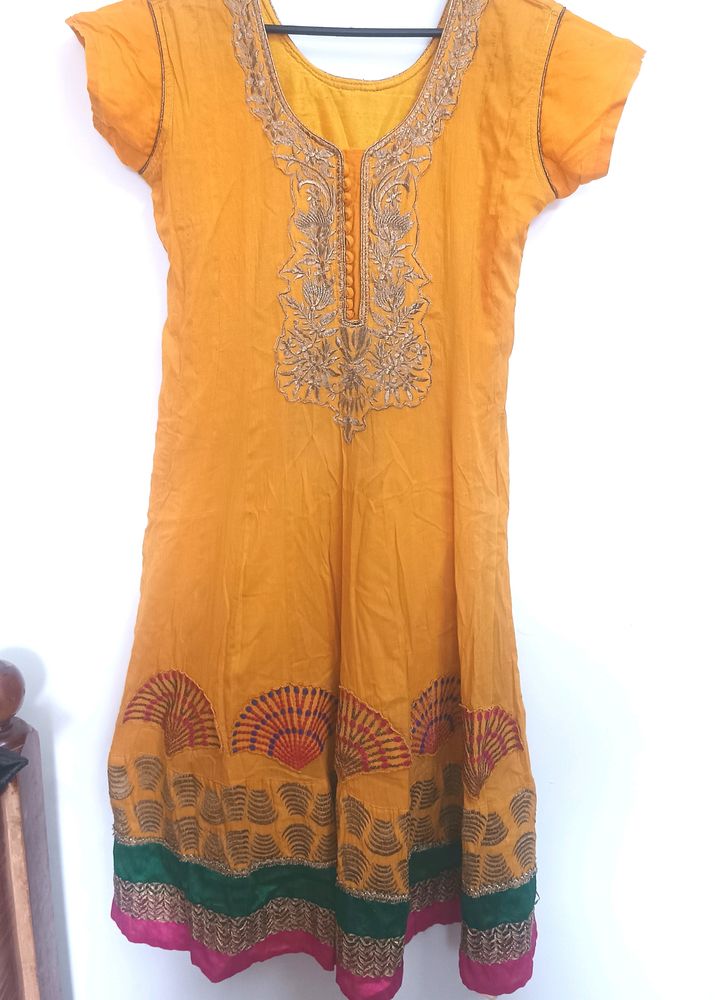 Mango Yellow Embroidery Kurti