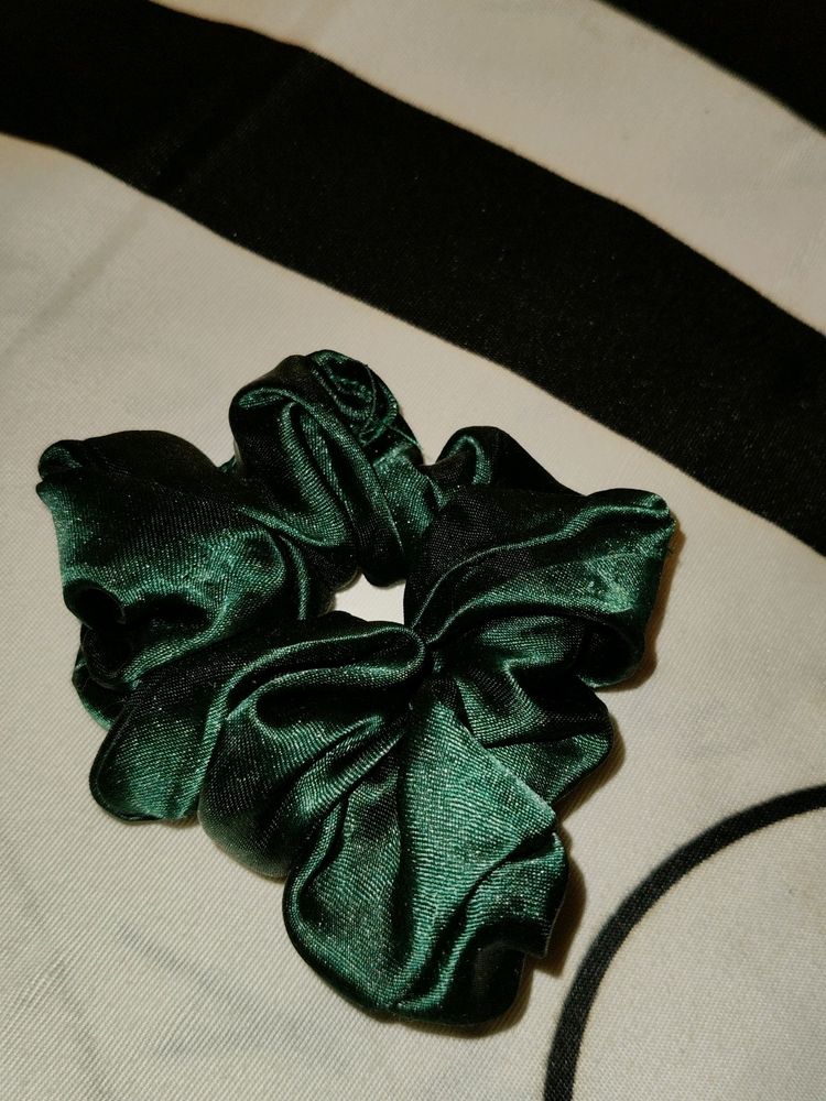 Dark Green Satin Scrunchie