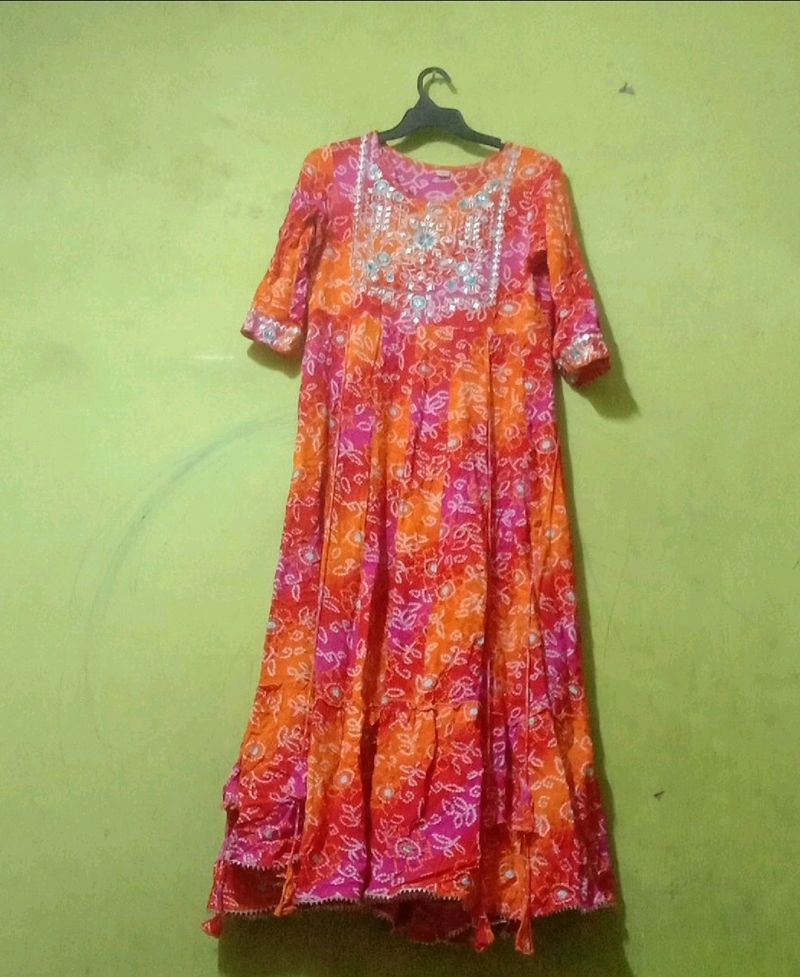Bandhani Long Dress For Womens
