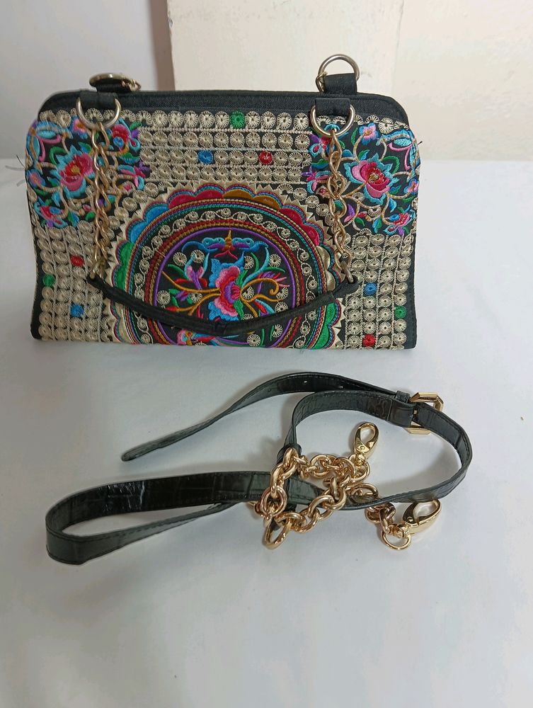 Multicolor Embroidered Casual Sling Bag (Women)