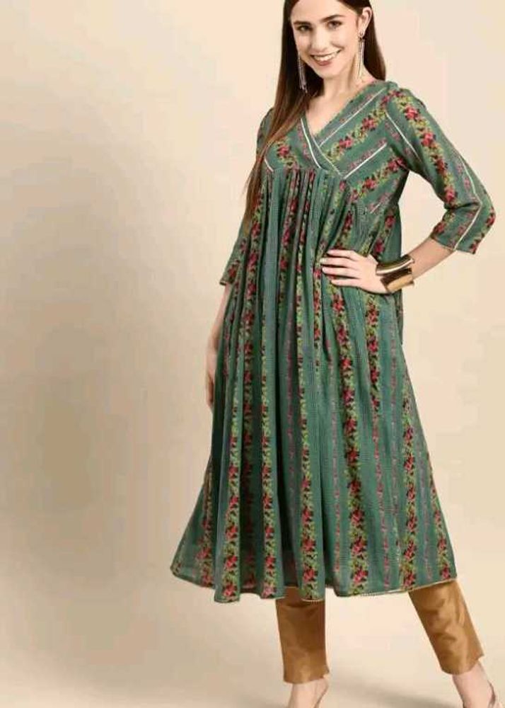 ANOUK Women Printed Cotton Blend A-line Kurta (Gre