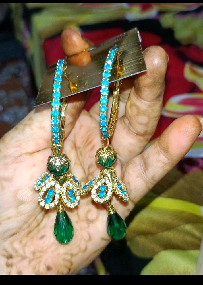 Party Wear Green Blue Jhumka