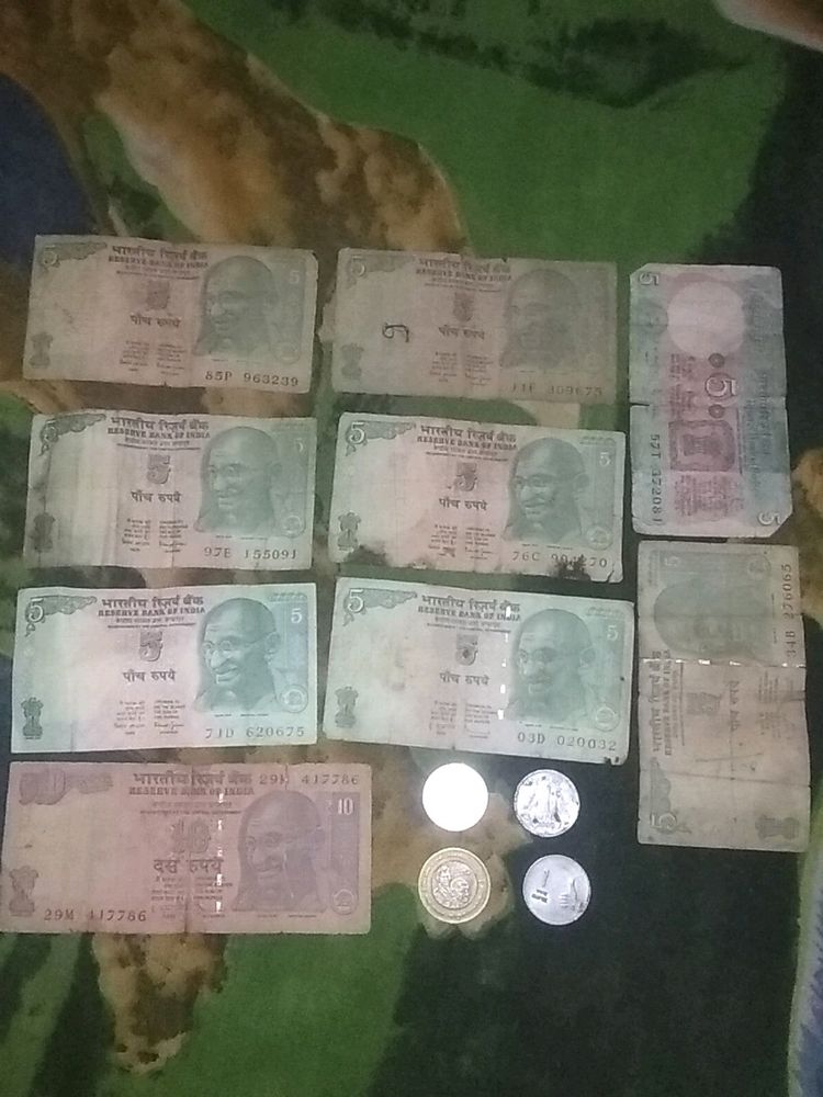 786 10rs Note, 5rs Notes, Coins