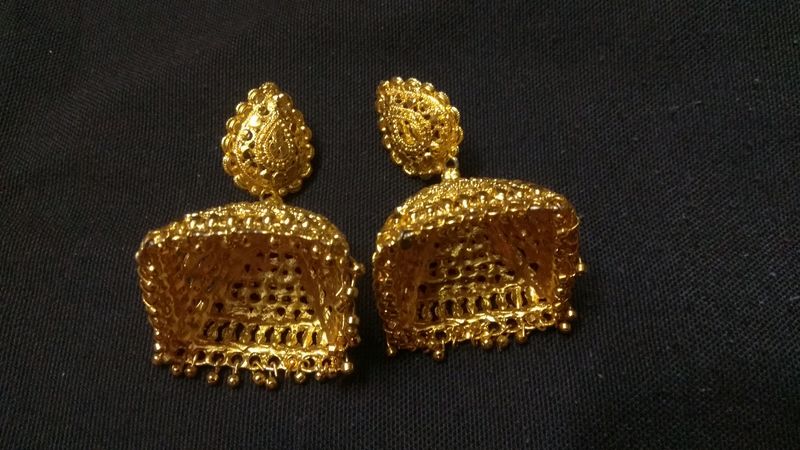 Big Golden Oxidised Jhumkas