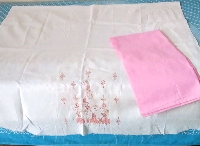 2Piece Cotton Embroidery Pink&White Suit (Unstitch