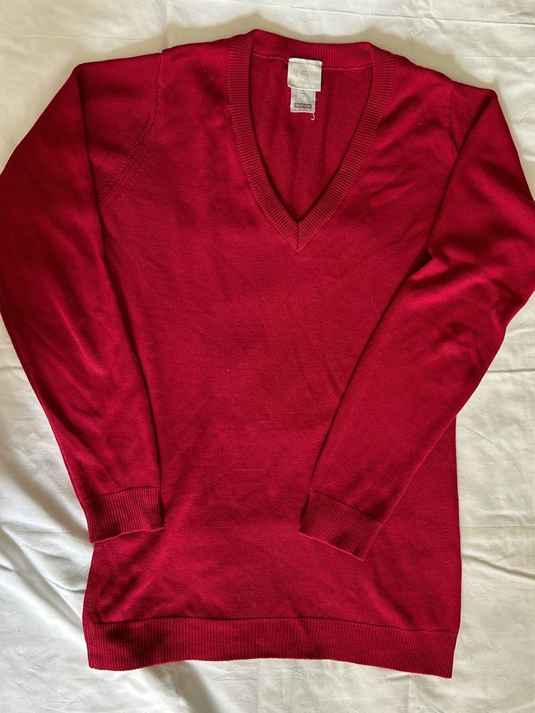 Girls XS Maroon Full Sleeves Slim Fit Sweater