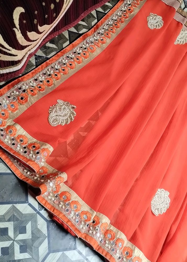 Heavy Mirror Work Border Saree