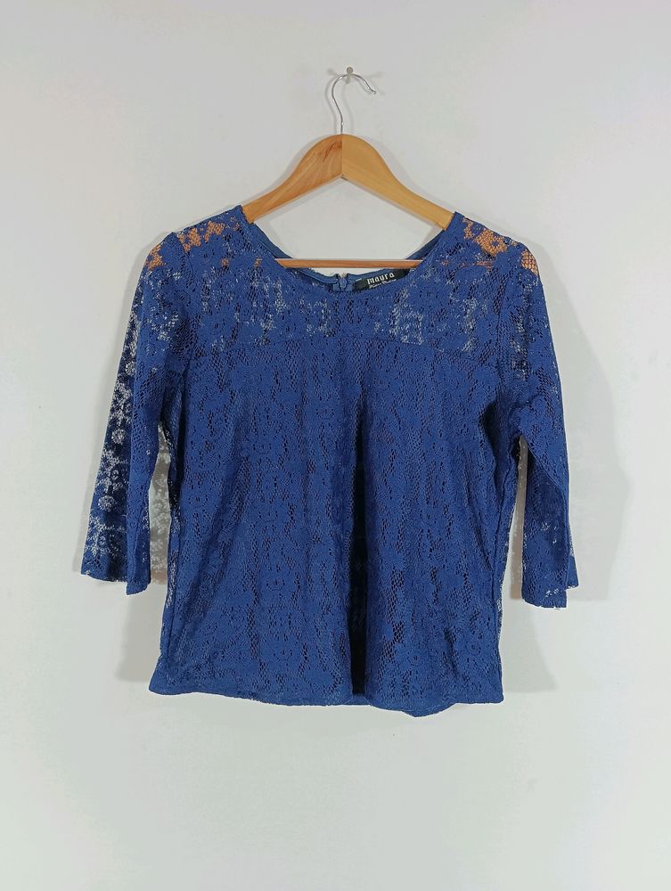 Navy Blue Lace Casual Top (Women)