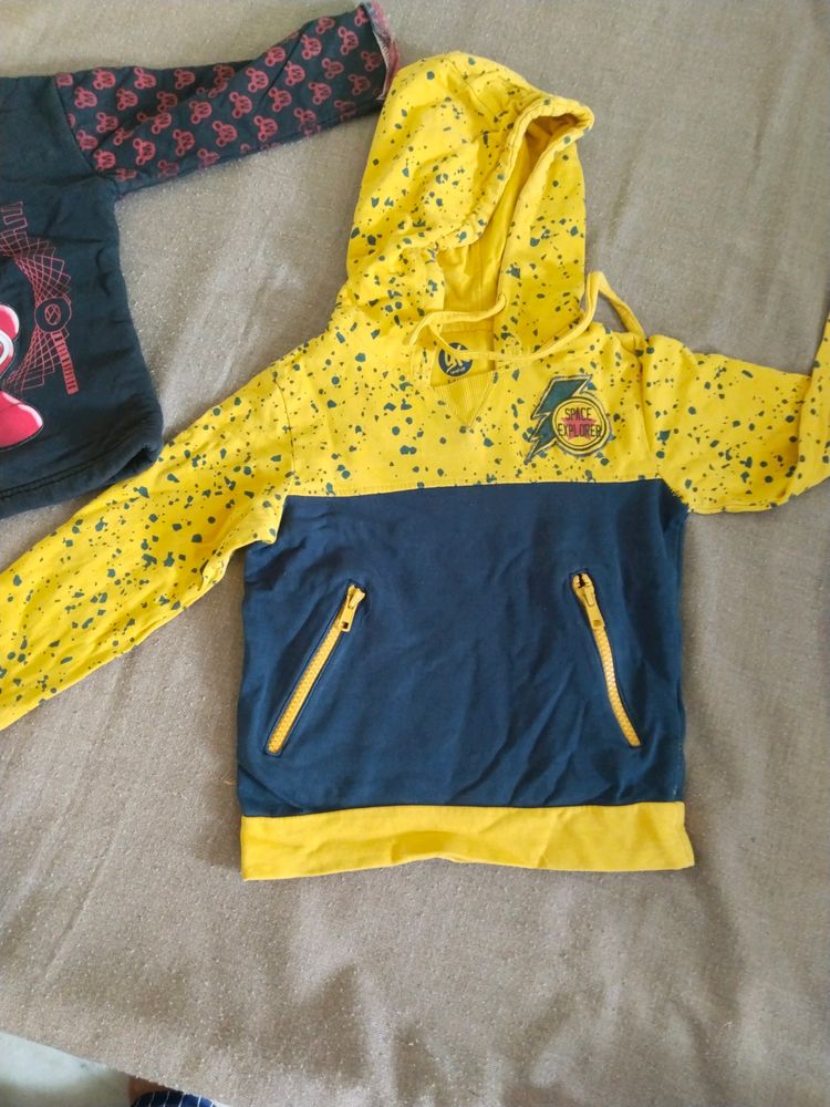 Blue Yellow Hooded Sweatshirt For Boys