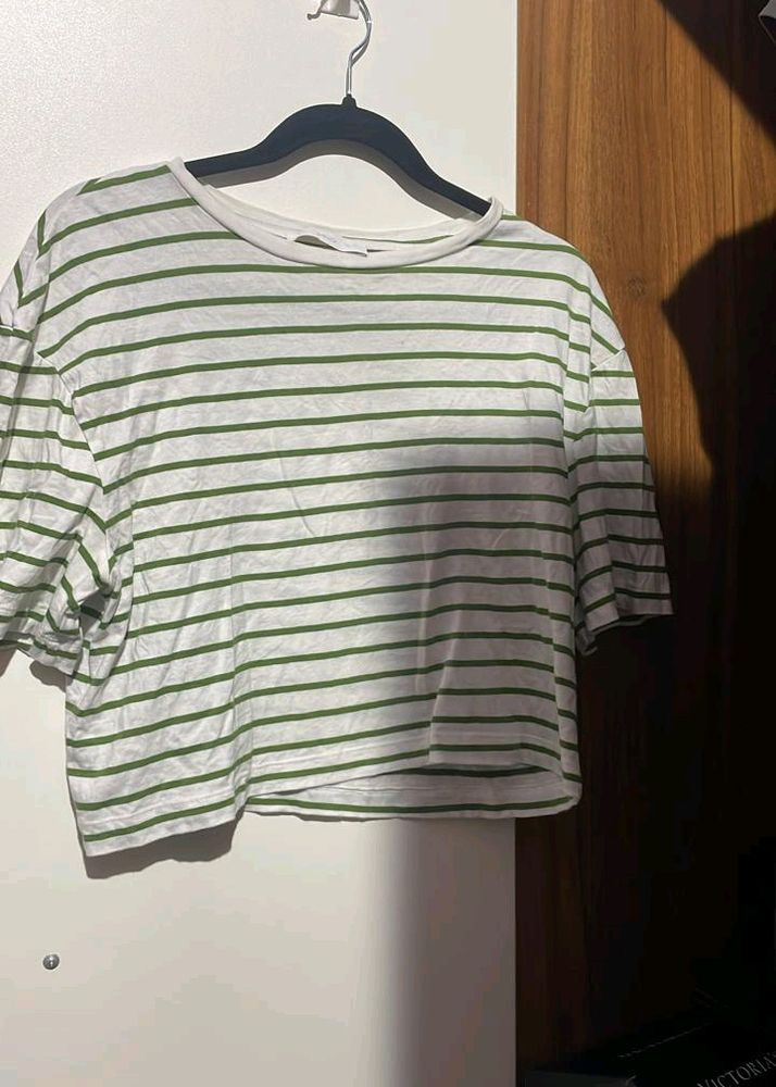 White Green Stripped T Shirt