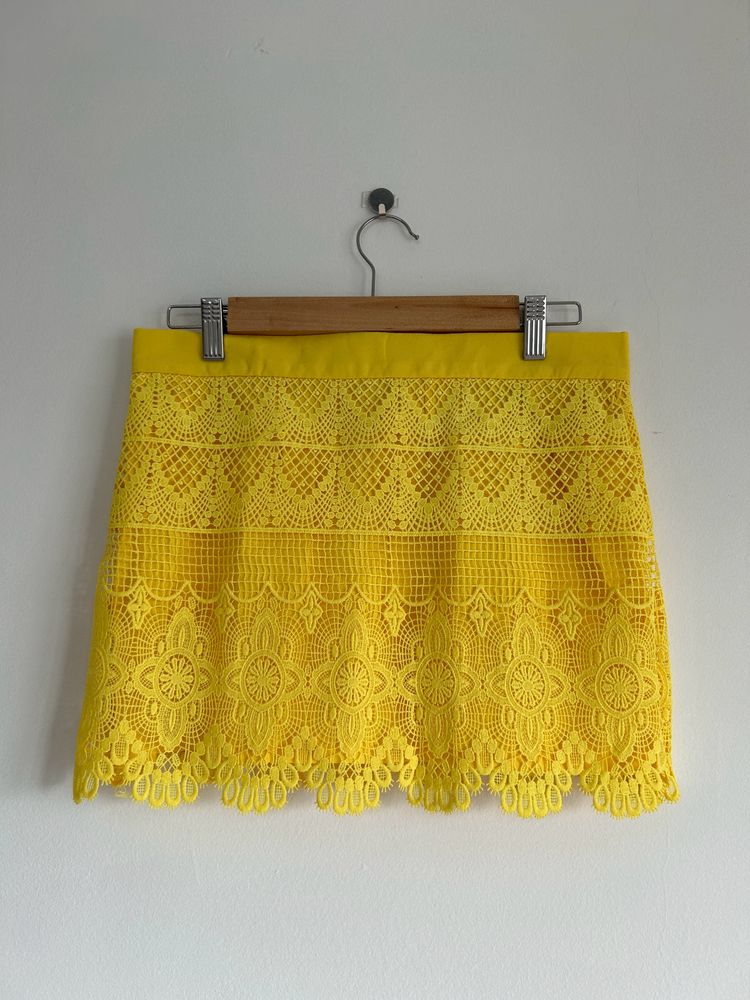 LVY Yellow Lace Mini Skirt