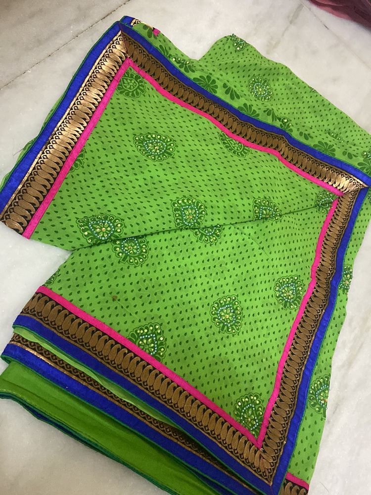 PARROT GREEN WORK SAREE