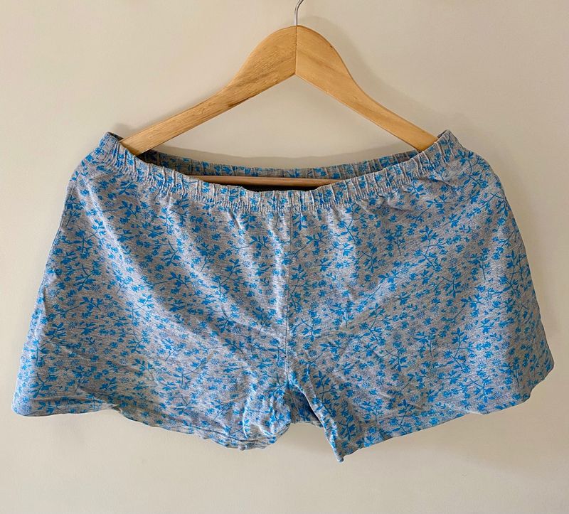 Grey/blue Printed Cotton Shorts