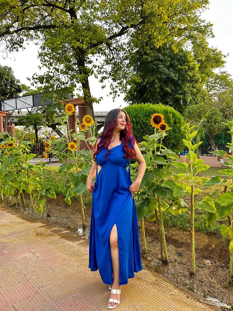 Long Blue Slit Dress