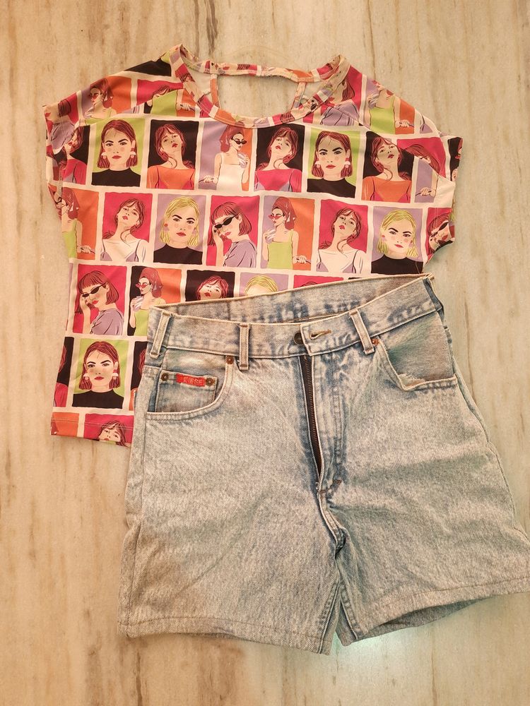 Stylish Denim Shorts & Graphic Printe Tshirt