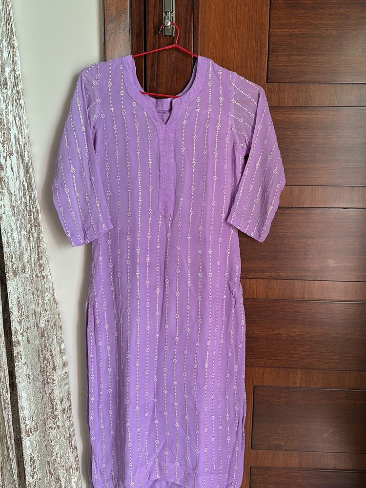 Pure Georgette Lavendar Kurta Set