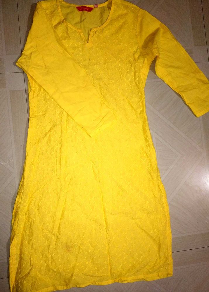 Yellow Coloured Long Top With  Embroidery