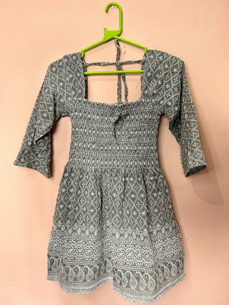 Grey Short Kurti With Tie-up