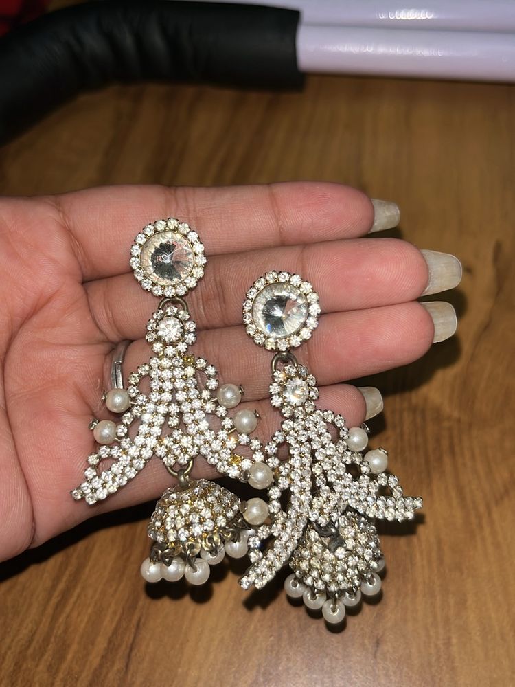 White Stone And Pearl Earrings