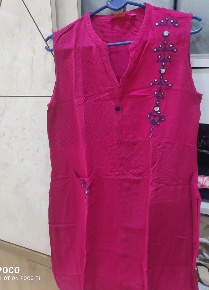 Dark Pink Kurti With Work