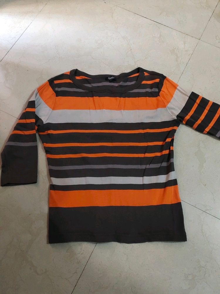 Strips Orange Grey T Shirt Woman