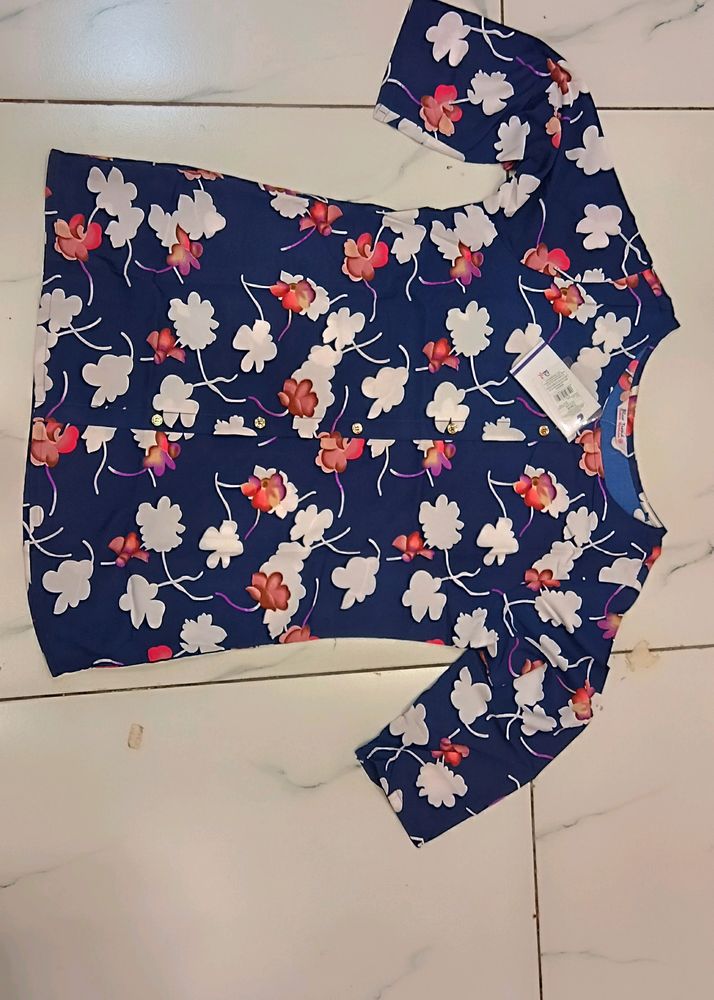 Trendy Top blue flower printed