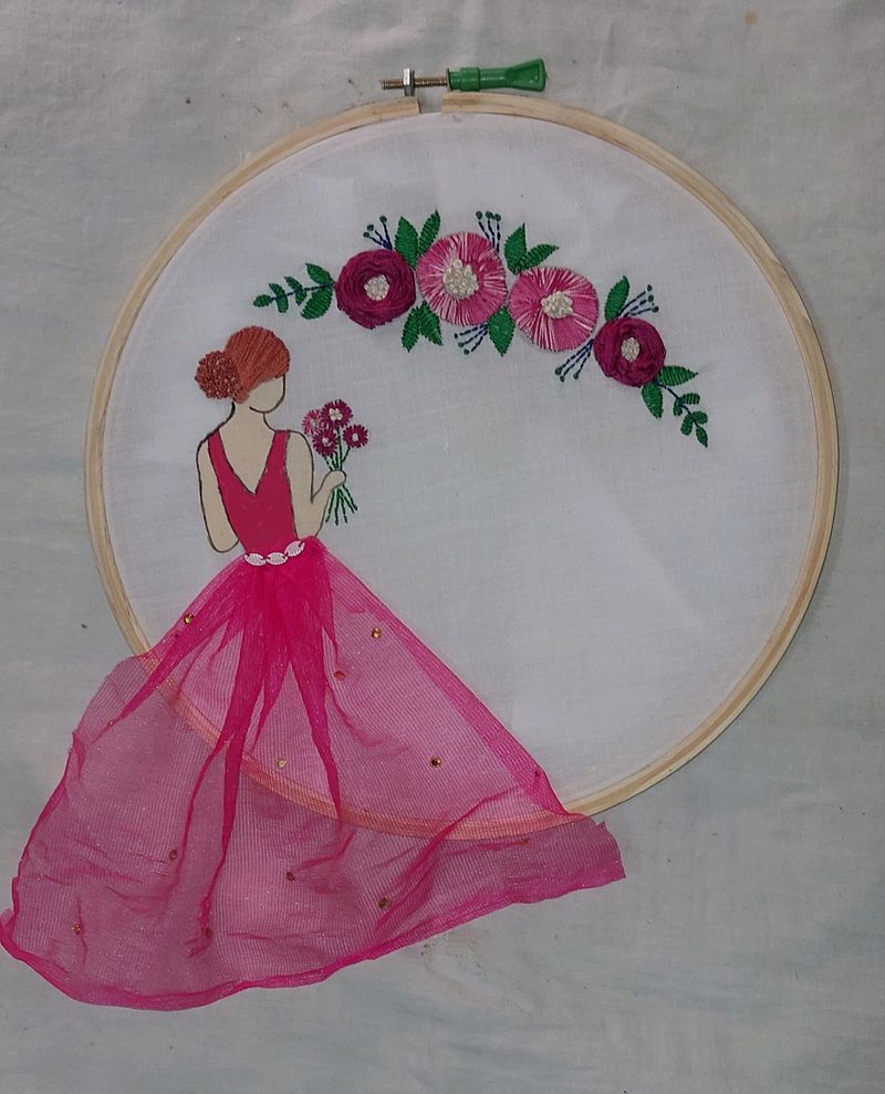 Girly Hand Embroidery Wooden Hoop