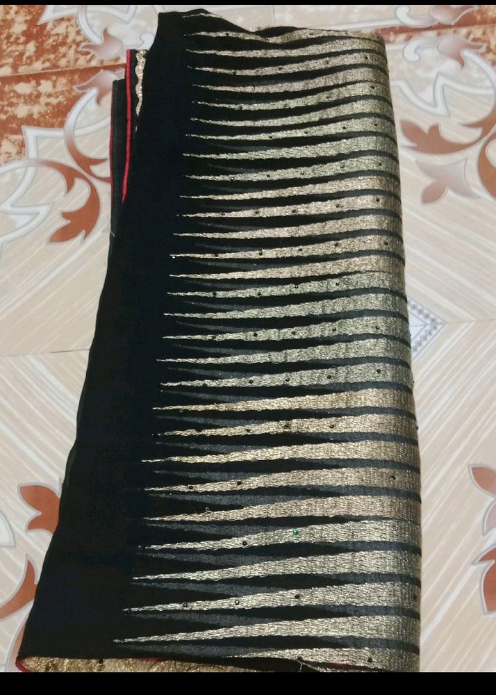 Black Colour Zardozi Work Party Wear Saree With Be