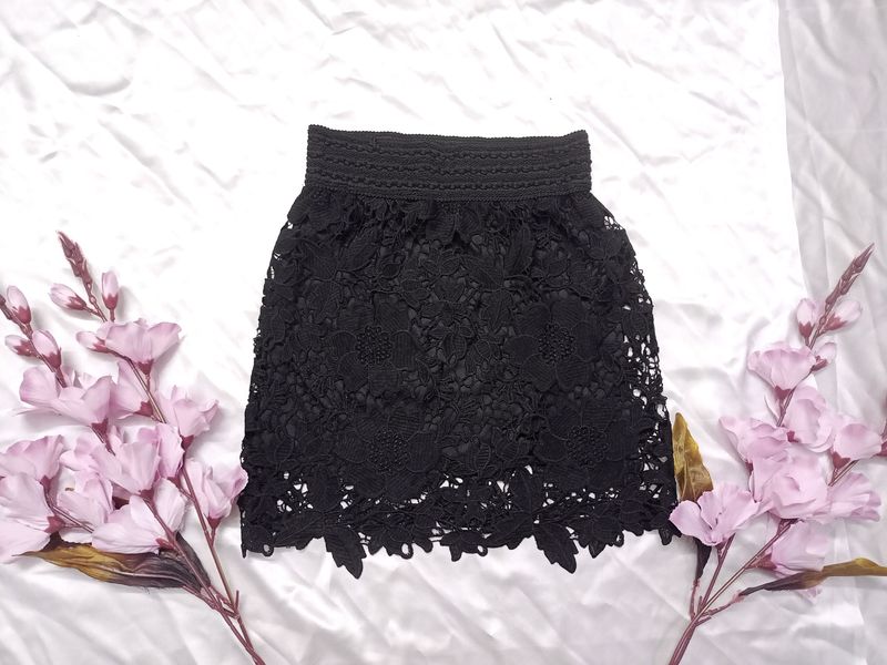 Black Lace Detail Mini Skirt