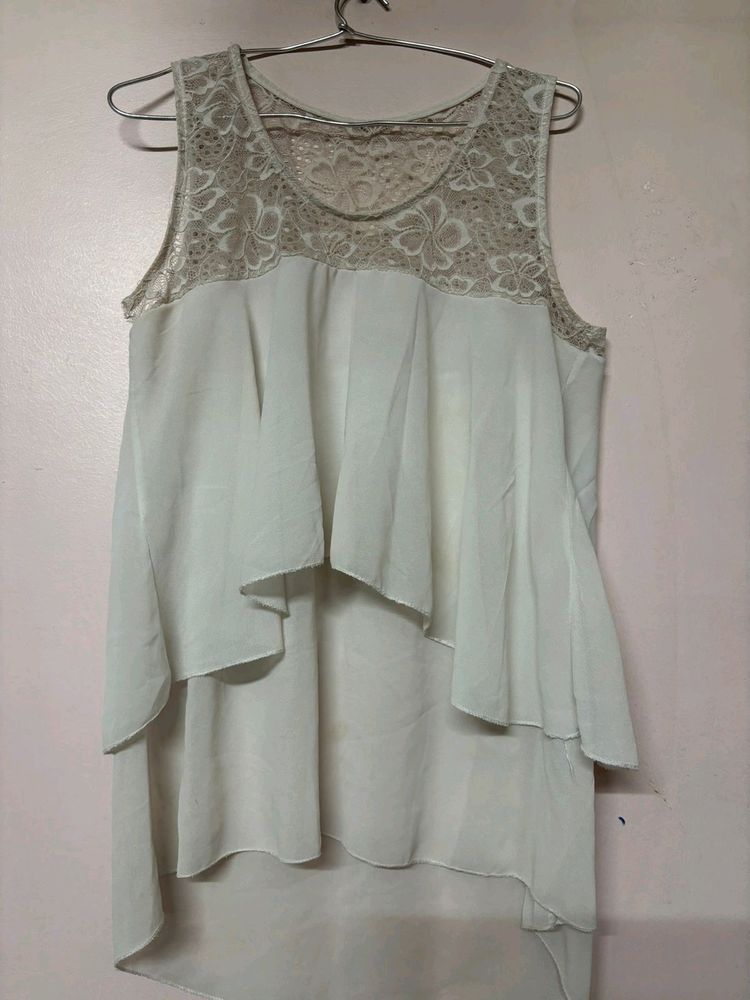 White Top With Beautiful Net Design On Neck