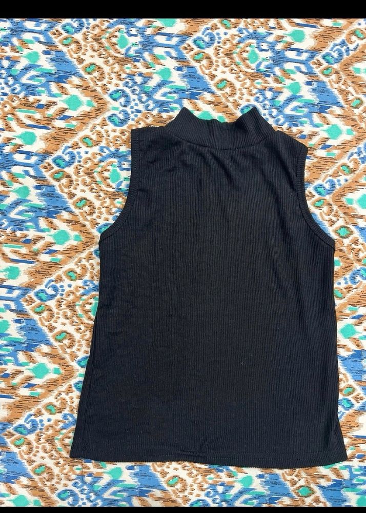 Black High Neck Sleeveless Top