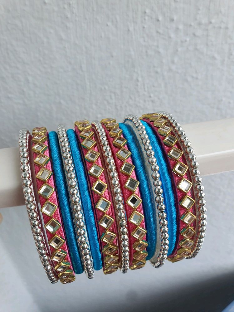 Silk Thread Kundan Bangles