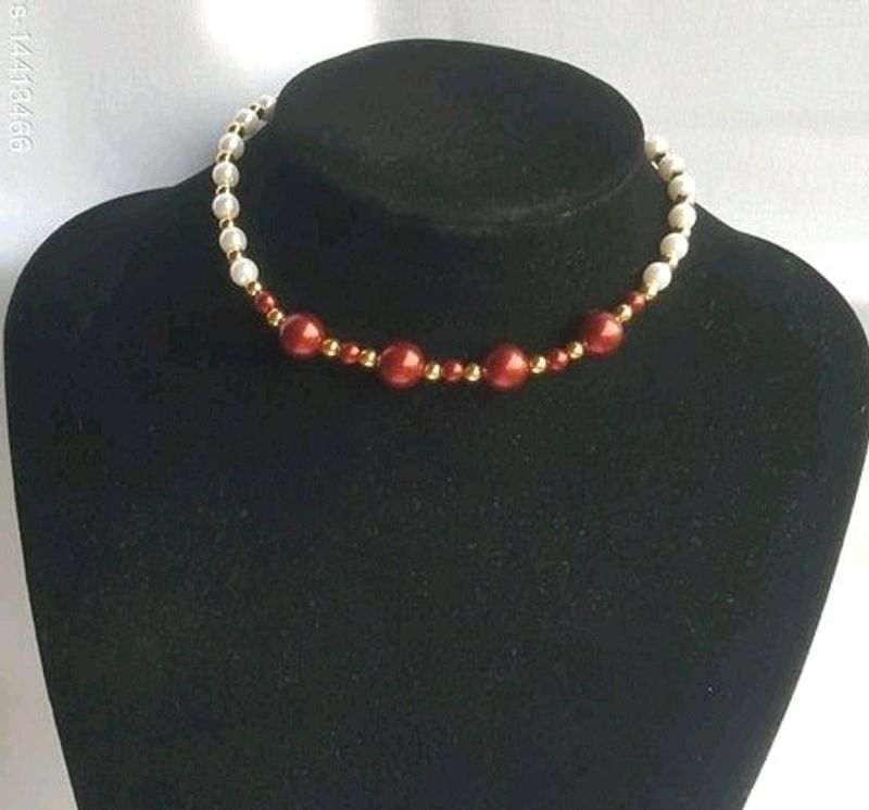 Red And White Pearl Choker Necklace