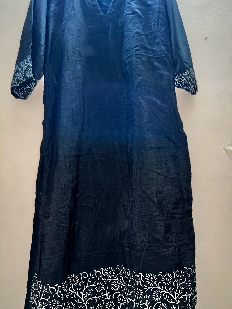 Stand Collar Black Kurti With White Print