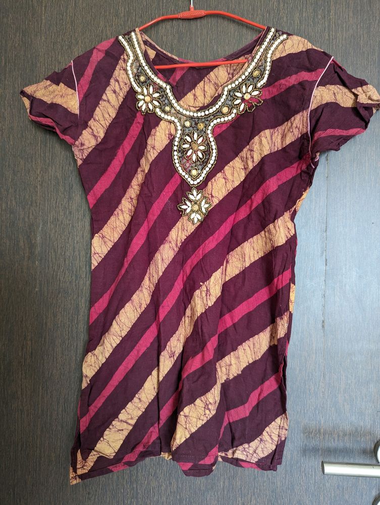 Cotton Embroided Short Kurta