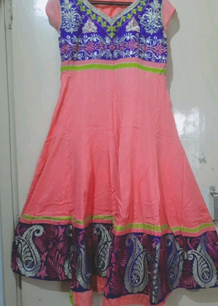 Pink And Blue Embroidered Anarkali Suit & Set