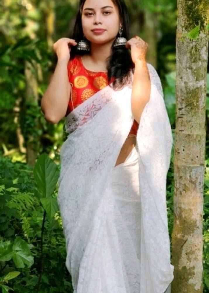 Net Saree White