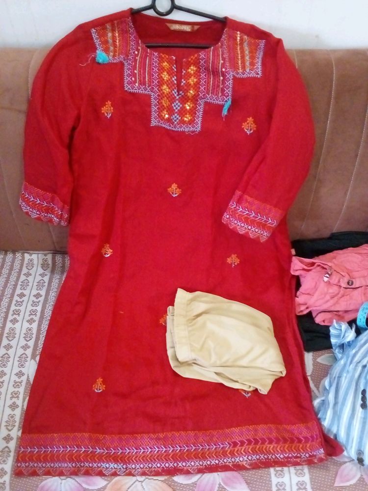 Red Kurti Set For Women